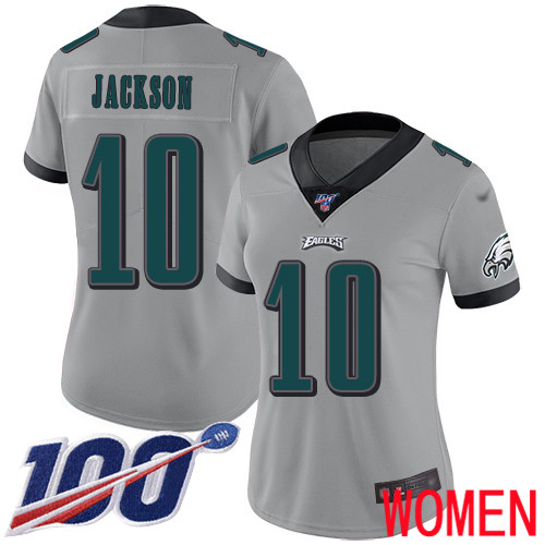 Women Philadelphia Eagles #10 DeSean Jackson Limited Silver Inverted Legend NFL Jersey 100th Season